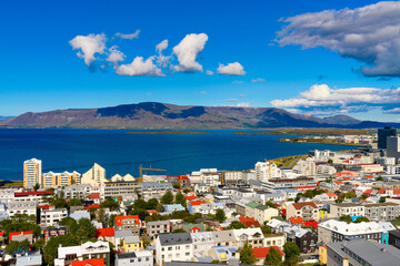 Obraz premium Aerial view of Reykjavik, the capital and largest city of Iceland