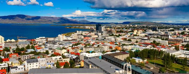 Naklejka na ściany i meble Aerial view of Reykjavik, the capital and largest city of Iceland