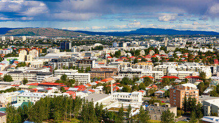 Fototapeta na wymiar Aerial view of Reykjavik, the capital and largest city of Iceland