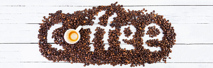 Cup of coffee espresso. Hot drink coffee on white background