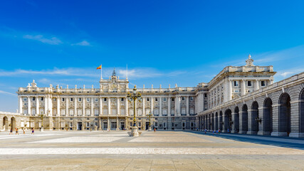 Fototapeta na wymiar It's Palacio Real de Madrid (Royal Palace of Madrid), the official residence of the Spanish Royal Family at the city of Madrid