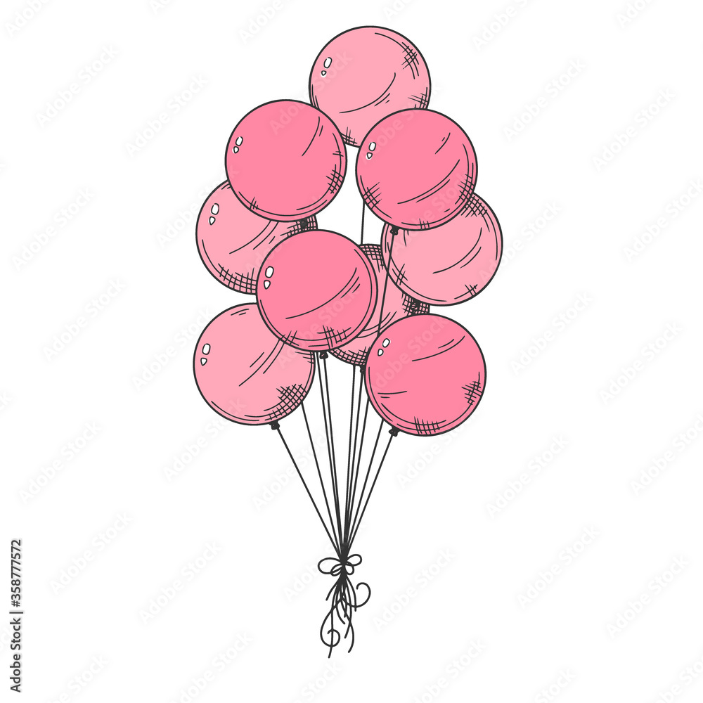 Wall mural different balloons. inflatable balls on a string. vector illustration