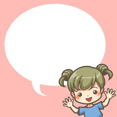 Vector character cartoon cute girl with speech bubble