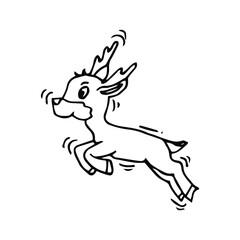 Cute little deer in cartoon style on white background, vector illustration. Coloring page.