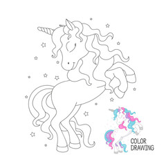 Art. Coloring page for children. Beautiful outline unicorn drawing. Design for kids.