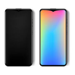 Realistic modern smartphone on an isolated background, smartphone layout with a bright screen for your design, vector illustration