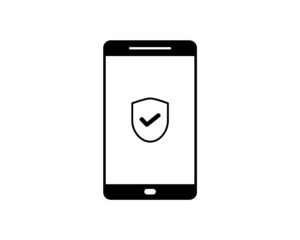 Smartphone with shield and lock icon. Simple flat design vector illustration for security app, anti virus, anti malware, web use