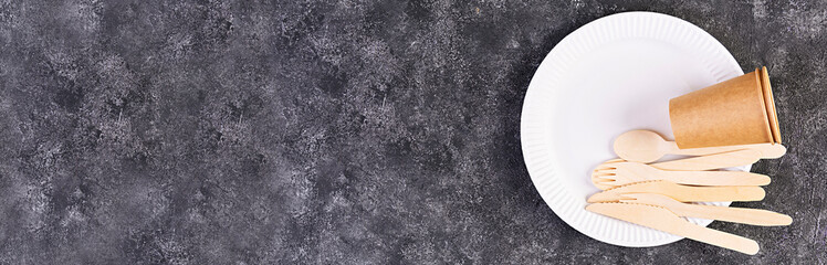 Concept recycle. Table serving with eco-friendly cutlery