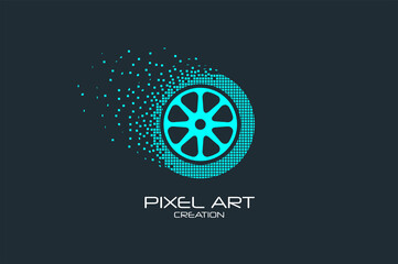 Pixel art wheel logo. Vector design collection