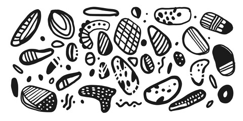 A set of different elements in Doodle style. Isolated objects for design. Abstract spots and shapes on the background.