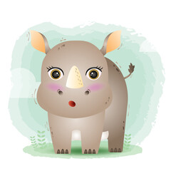 cute rhino in the children's style. cute cartoon rhino vector illustration