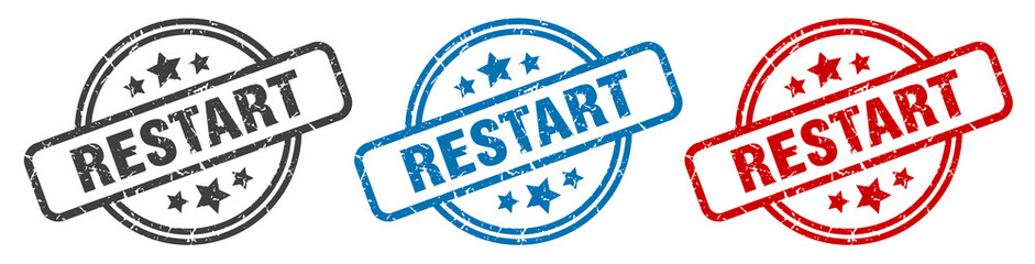 restart stamp. restart round isolated sign. restart label set