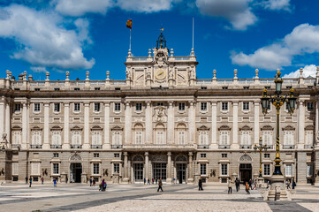 Fototapeta na wymiar It's Square near the Palacio Real (Royal Palace), Madrid, Spain. Royal Palace is the official residence of the Spanish Royal Family