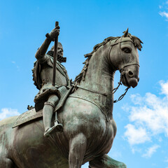 Fototapeta premium It's Statue of King Philip III on the Plaza Mayor, Madrid, Spain. It's the Spanish Property of Cultural Interest