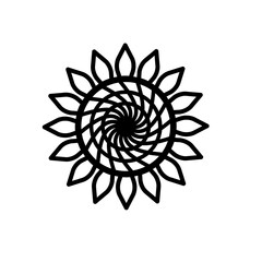 Sunflower line icon isolated on white background. Vector floral illustration. Botanical summer concept. For cutting, clipart, printing, monogram, shirt design.