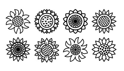 Set line Sunflower icons isolated on white background. Vector floral illustration bundle. Botanical summer concept. For cutting, clipart, printing, monogram, shirt design.