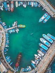 Aerial view over Ayia Napa Harbor - touristic attraction in famous beach destination in Cyprus