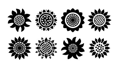Set Sunflower icons isolated on white background. Vector floral illustration bundle. Botanical summer concept. For cutting, clipart, printing, monogram, shirt design.