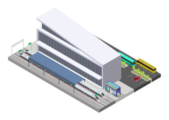 Vector isometric public train station building