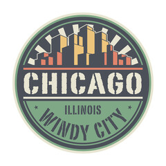 Stamp or label with name of Chicago, Illinois, Windy City - 358781368