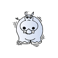 Cute little hippopotamus in cartoon style on white background, vector illustration.