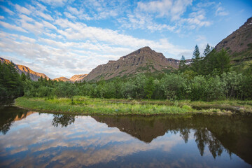 Quiet backwater of Hoisey River, Putorana Plateau.