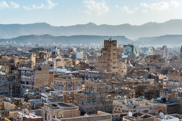 It's Architecture of the Old Town of Sana'a, Yemen. UNESCO World heritage