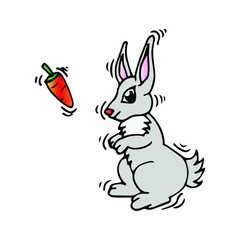 Obraz na płótnie Canvas Cute little bunny isolated on white background, vector illustration.