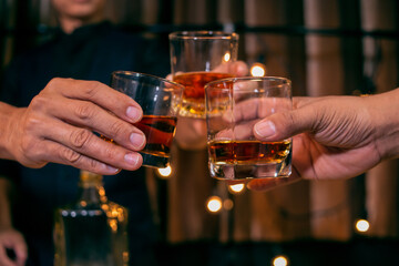Celebrate whiskey on a friendly party in  restaurant