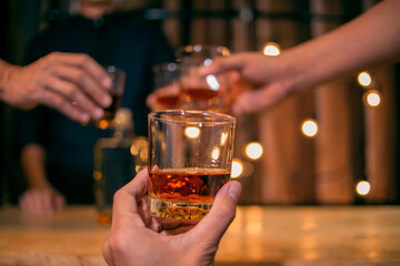 Celebrate whiskey on a friendly party in  restaurant