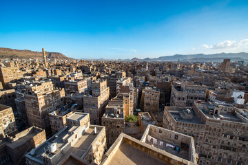 Fototapeta na wymiar It's Architecture of the Old Town of Sana'a, Yemen. UNESCO World heritage