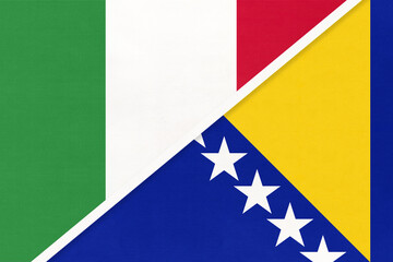 Italy and Bosnia and Herzegovina, symbol of two national flags from textile. Championship between two countries.