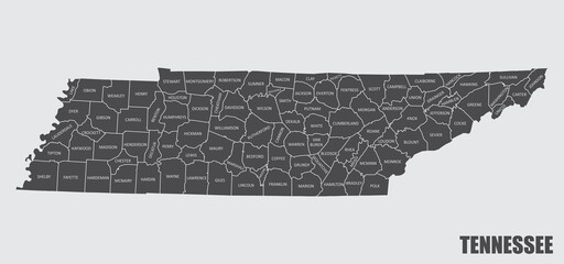 Tennessee County Map - obrazy, fototapety, plakaty