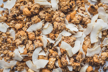Macro shot of coconut granola