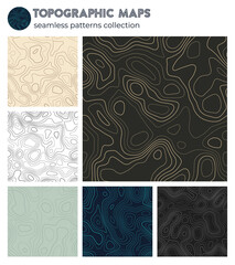 Topographic maps. Attractive isoline patterns, seamless design. Stylish tileable background. Vector illustration.