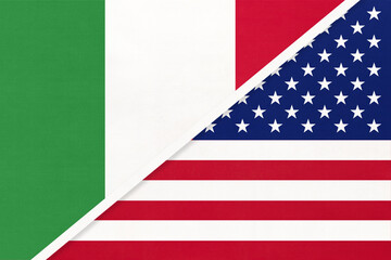 Italy and USA, symbol of two national flags from textile. Championship between two countries.