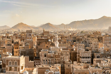 Architecture of the Old Town of Sana'a, Yemen. UNESCO World heritage - obrazy, fototapety, plakaty