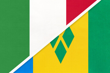 Italy and Saint Vincent and the Grenadines, symbol of two national flags from textile. Championship between countries.