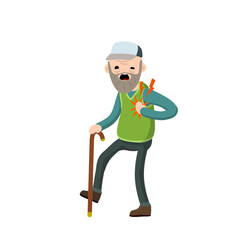 Heart attack. Old man health. cardiac failure of senior. stroke symbol. character holds his hand to his chest. Cartoon flat illustration. Problems and disease. Sore spot and pain