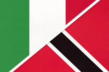 Fototapeta na wymiar Italy and Trinidad and Tobago, symbol of two national flags from textile. Championship between two countries.
