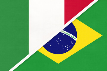 Italy and Brazil, symbol of two national flags from textile. Championship between two countries.