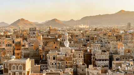 Obraz premium Architecture of the Old Town of Sana'a, Yemen. UNESCO World heritage