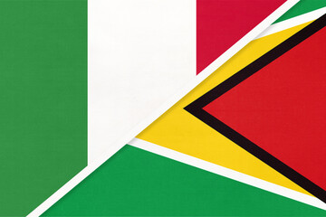 Italy and Guyana, symbol of two national flags from textile. Championship between two countries.