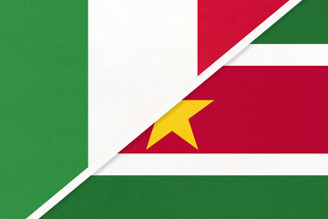 Italy and Suriname, symbol of two national flags from textile. Championship between two countries.