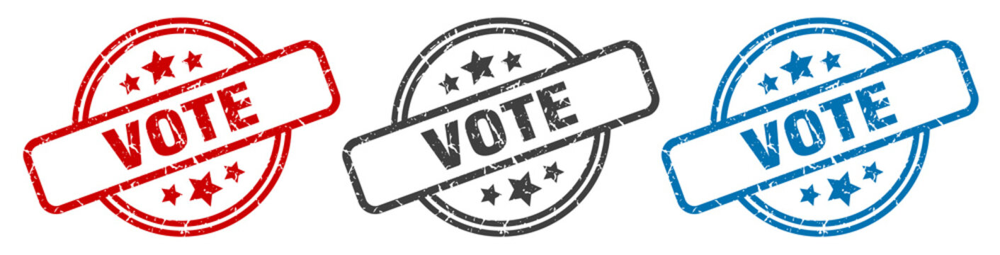 vote stamp. vote round isolated sign. vote label set