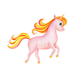 Cute unicorn. Watercolor illustration isolated on white.