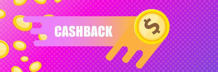vector cash back icon isolated on modern violet background. cashback or money refund horizontal banner background