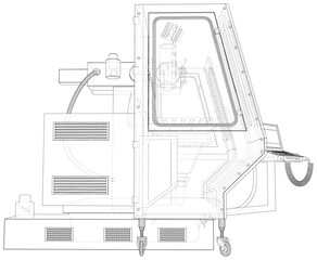 Milling CNC machine. Vector Wire-frame isolated on background. Vector rendering of 3d.