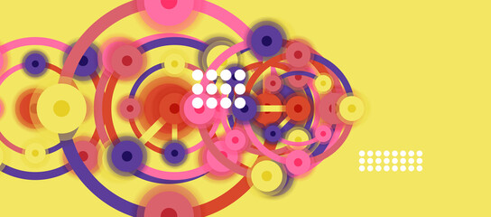 Flat style geometric abstract background, round dots or circle connections on color background. Technology network concept.