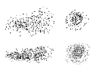Set of artistic creative black paint brushes with dots, splatters circle spots, spray, drops. Vector